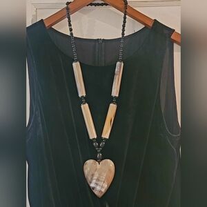 Faux Bone and Black Bead Reversible Heart Necklace